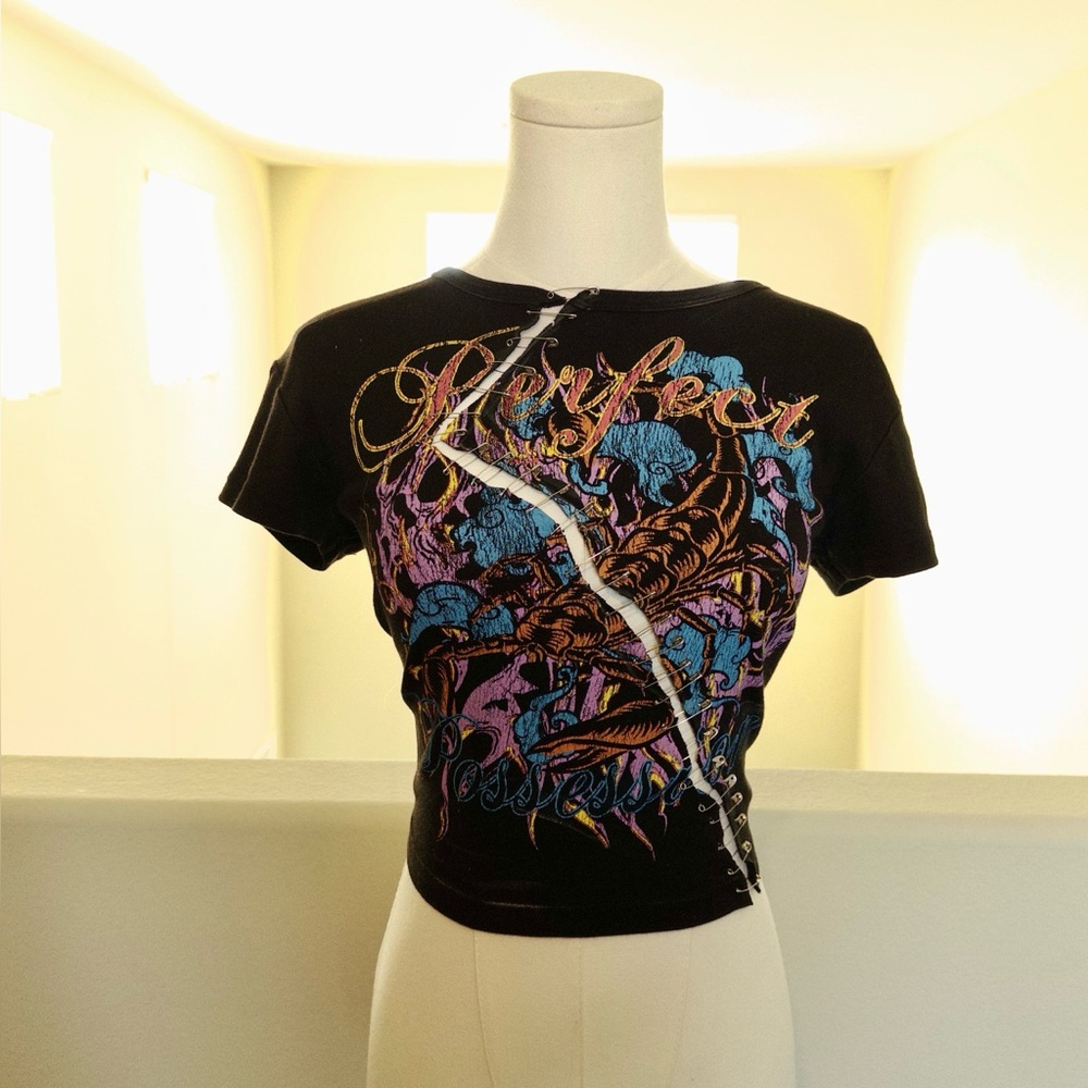 Jagged Scorpion Crop Top – Safety-Pinned & Custom Altered for Edgy Aesthetic